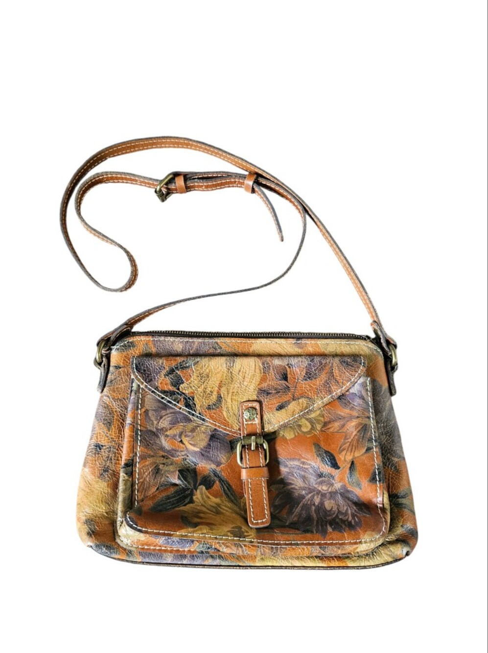 Patricia Nash Floral Printed Crossbody Bag in Tan and Multicolor